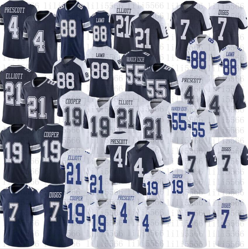 

88 CeeDee Lamb Football Jerseys Mens 11 Micah Parsons 4 Dak Prescott 21 Ezekiel Elliott 55 Leighton Vander Esch Cowboyes Trevon Diggs stitched jersey, White