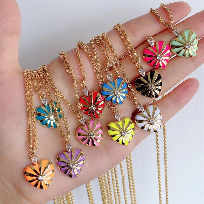 

Pendant Necklaces Design Fashion Heart Pendent For Women Charm Chain Lovers Copper Zirconia Stone Rainbow Jewelry Wedding Gift