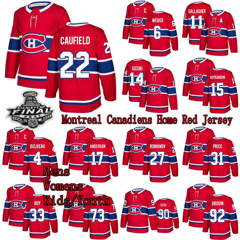 

Cole Caufield Montreal Canadiens Jersey 14 Nick Suzuki 31 Carey Price 73 Tyler Toffoli 11 Brendan Gallagher Romanov Home Hockey Jerseys, Black;red