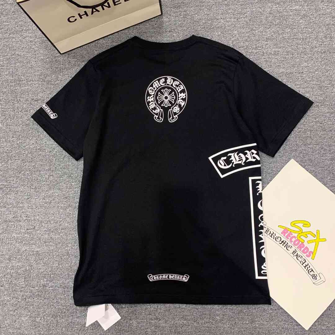 

ch fashion brand 2021 summer ch short sleeve Sanskrit horseshoe print couple pure cotton loose T-shirt KLX, White;black
