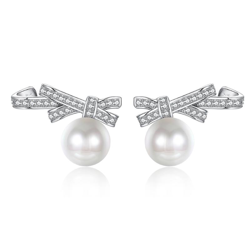

Stud S925 Sterling Silver Bow Pearl Earrings Beautiful Lady Aretes De Mujer Modernos 2021