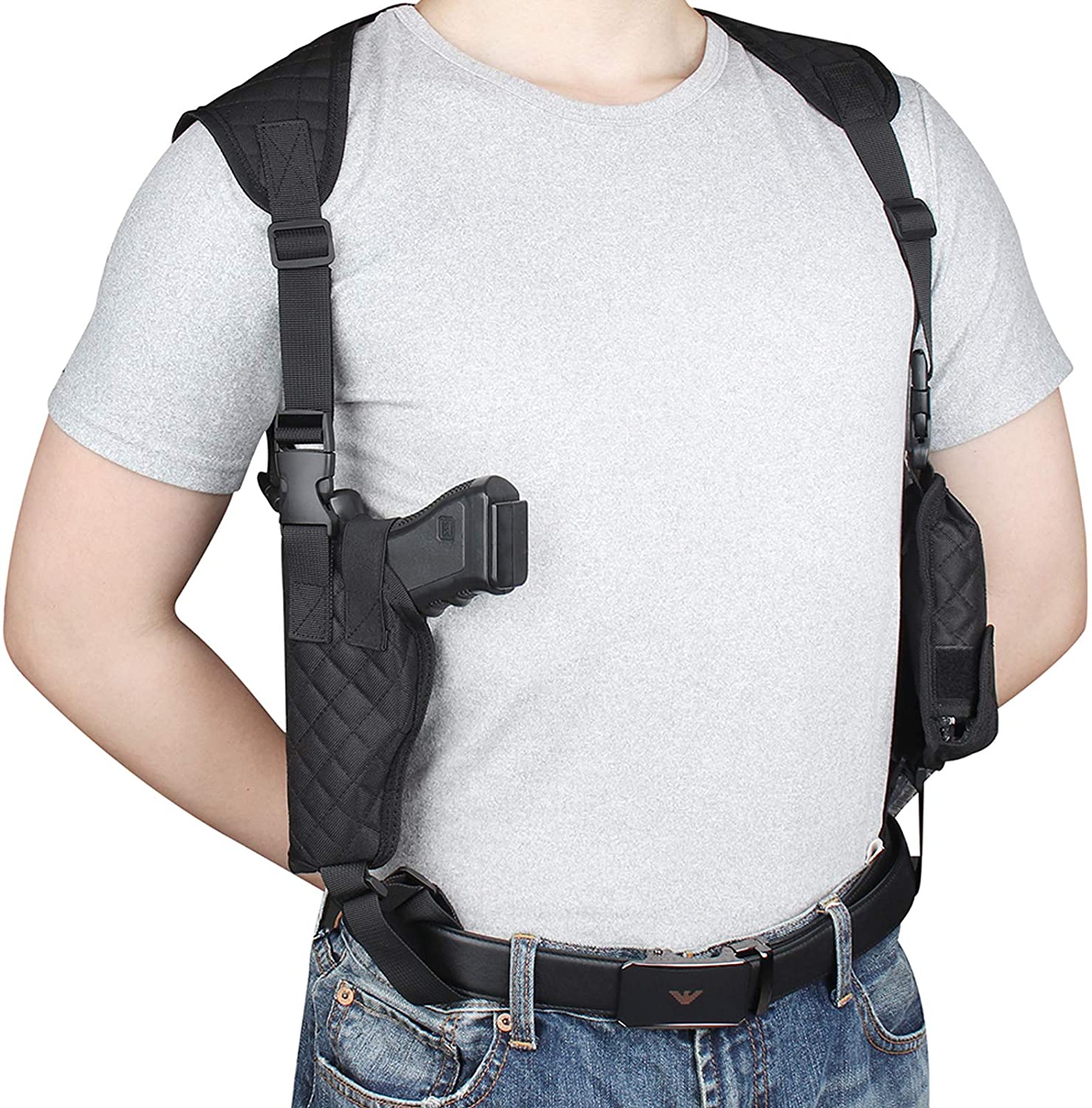 

Concealed Carry Shoulder Holster Adjustable Vertical Gun Holsters with Double Magazine Pouch Fit for 3.5" to 5" Barrel Pistols Handguns, Black