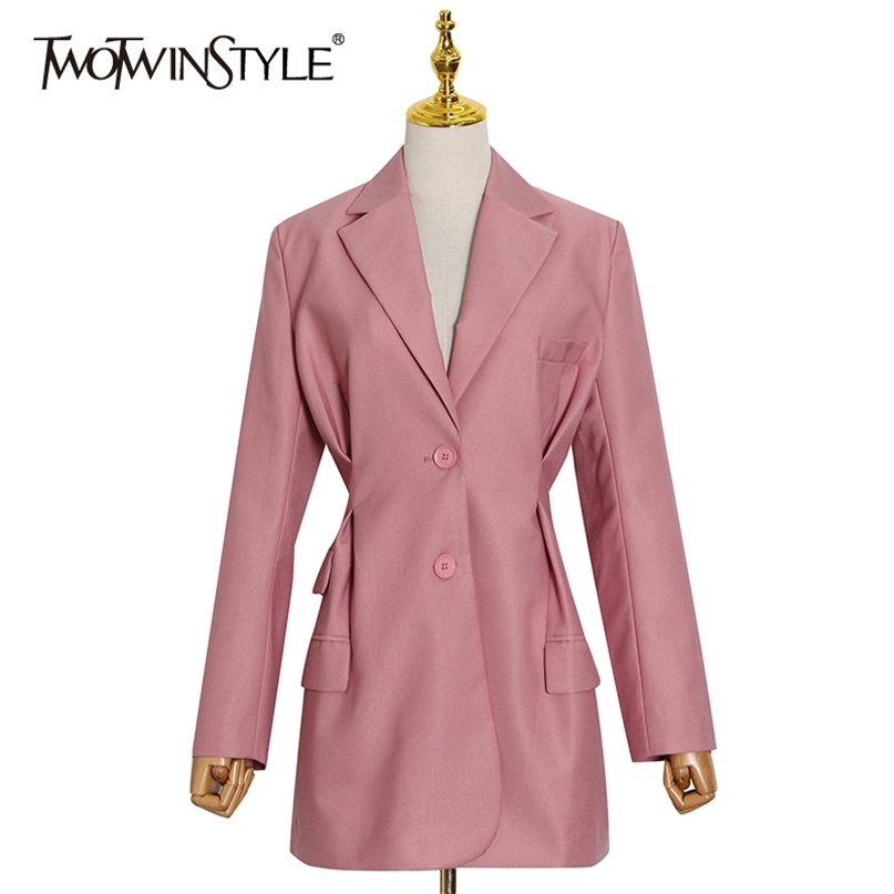 

Korean Dress For Women Notched Collar Long Sleeve High Waist Tunic Loose Casual Pink Dresses Female 210520, Black