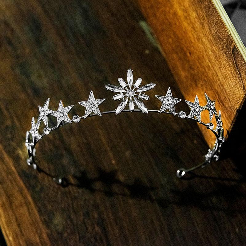 

Hair Clips & Barrettes Korean Style Princess Diadem Simple Star Crystal Tiaras Crowns Bride Noiva Bridal Wedding Jewelry Co, Golden;silver