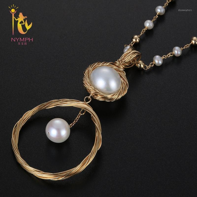 

[NYMPH] Long Pearl Necklace Women Fine Jewelry Natural Freshwater Double Layer Party Gift Trendy Circle X329 Chains