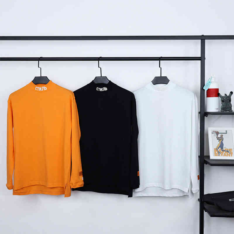 

sleeve Heron long Preston bottom Wu Yifan same hp crane half high collar t-shirt men's women's fashion autumn and winter ins, White;black