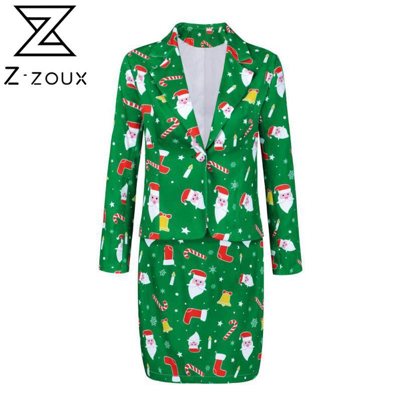 

Women Skirt Set Christmas Printed Female Suit With Long Sleeve Single Button Two Piece Autumn 210524, Red 2