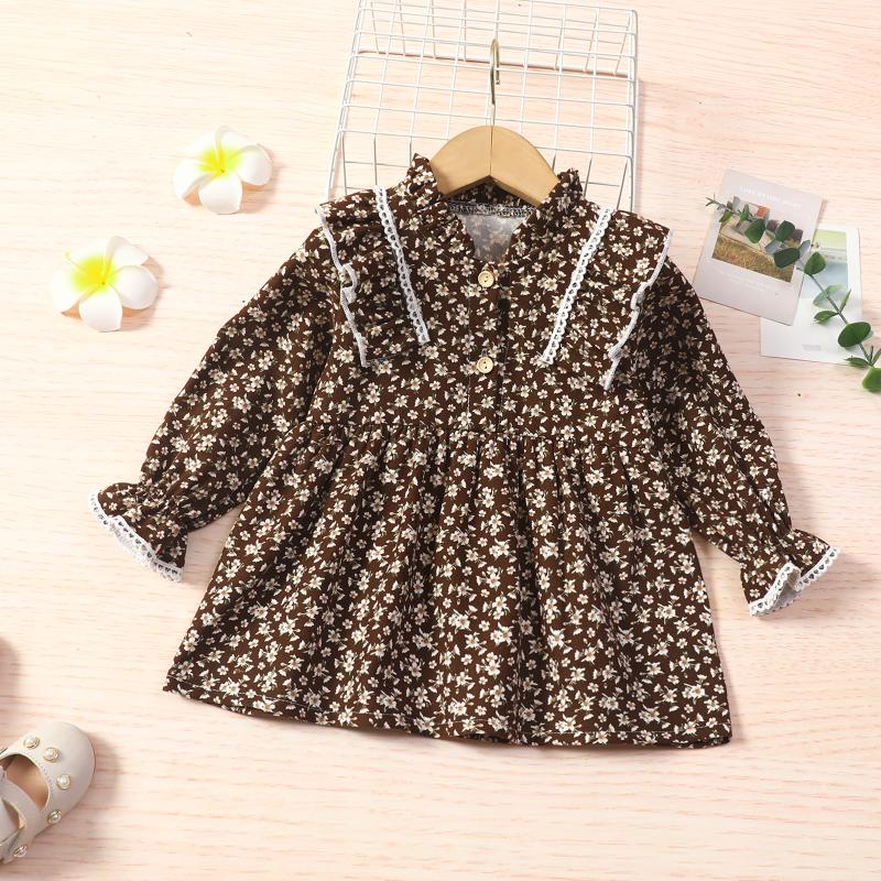 

Girl's Dresses Ma&Baby 1-5Y Vintage Floral Children Kids Girls Dress Long Sleeve Ruffles For Holiday Autumn Spring Clothing D84, Red;yellow