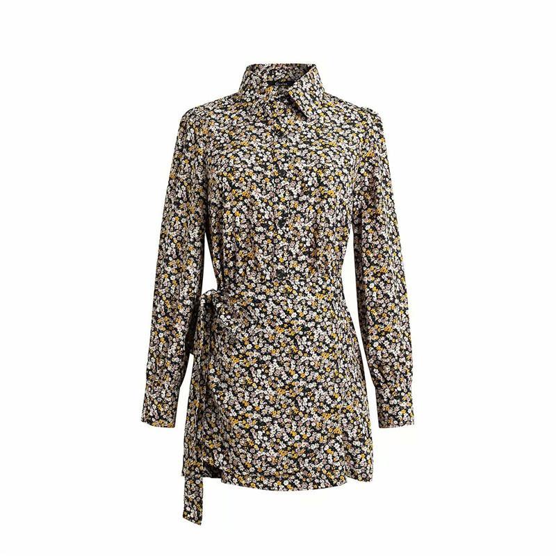 

Designer Shirt Dresses Fashion Bind Panelled Irregular Hem Womens Designer Shirt Dresses Casual Females Clothing Floral Print Womens, Black;gray