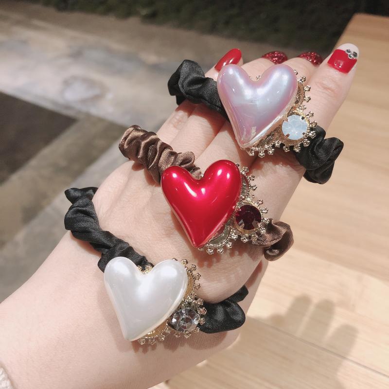 

Hair Accessories Korean Pearl Heart Crystal Rhinestone Elastic Bands Headdress Rubber Scrunchies Women Hairbands Headpiece