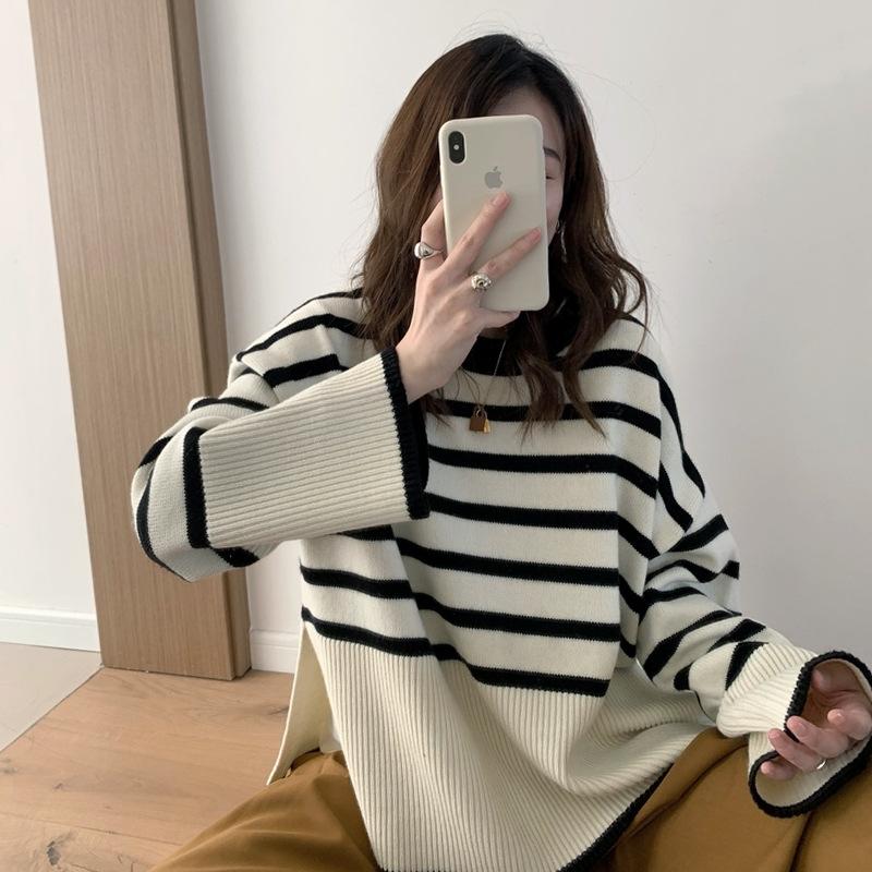 

Women's Sweaters Autumn Knitted Sweater Women Korean Style Clothes Fashion Winter Loose Clothing For 2021 Pullover Tops, White;black
