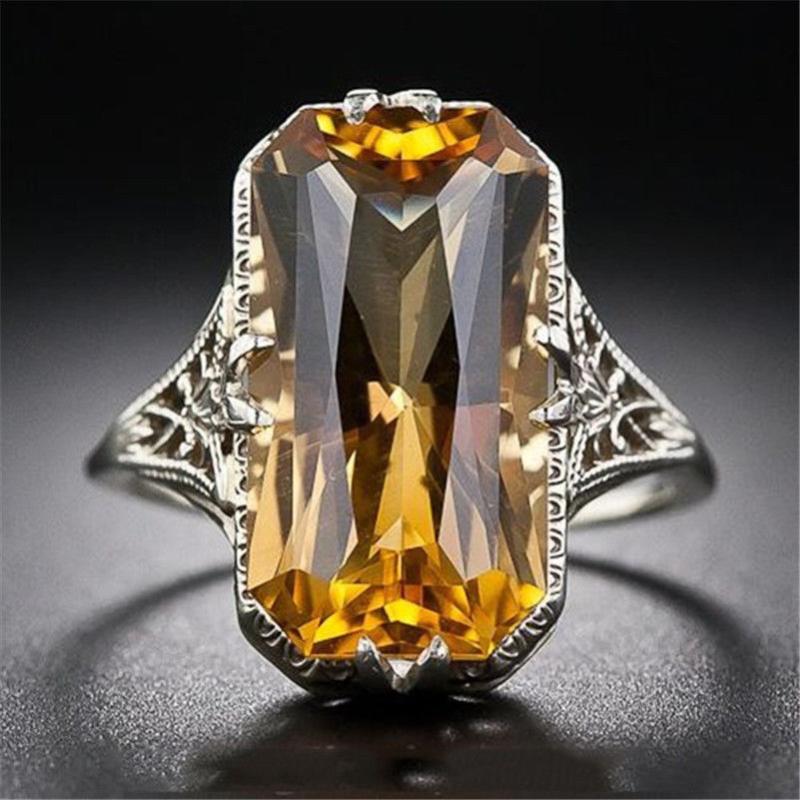 

Cluster Rings Yellow Crystal Hollow-out Carved Amethyst Ring For Women Jewelry Jade Bague Or Jaune Anillos De Diamond Bizuteria Dropshop