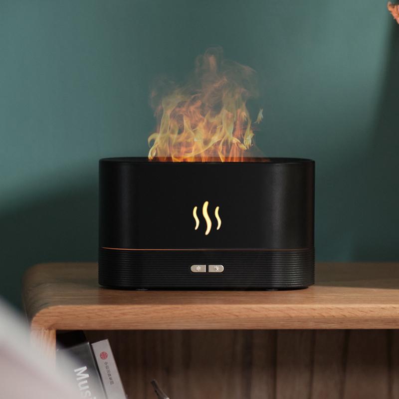 

Humidifiers 180ML Simulation Flame Humidifier Aroma Machine Home Office Desktop Air With Night Light Humidification