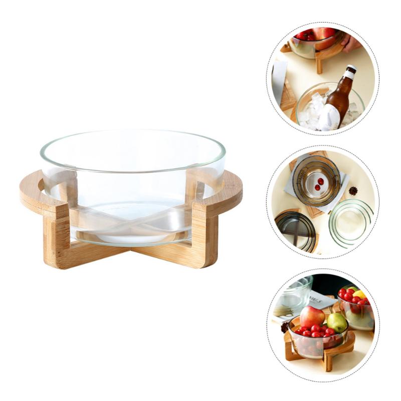 

Bowls 1 Set Glass Salad Bowl Heat Resistant With Wooden Base Serving