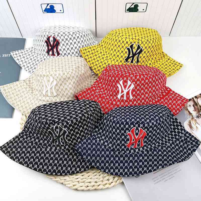 

Spring and summer tide brand simple letters on both sides wear fisherman's Korean version fashion versatile full printed basin hat men's, Black