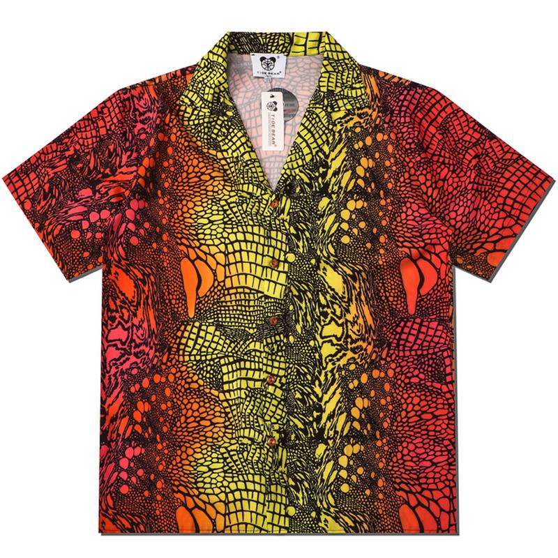 

Men' Casual Shirts Men Women Vintage Hawaiian Beach Harajuku Snakeskin Python Tie Dye Print Shirt Hip Hop Streetwear Holiday Tropical Tops, Beige