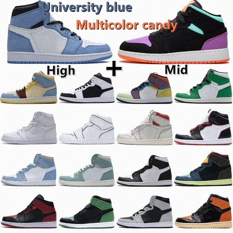 

2021 Jumpman 1 Obsidian UNC Lucky Green 1s Mens Basketball Shoes Dark Mocha University Blue Multicolor candy Twist Women Sneaker Trainers kBwj#