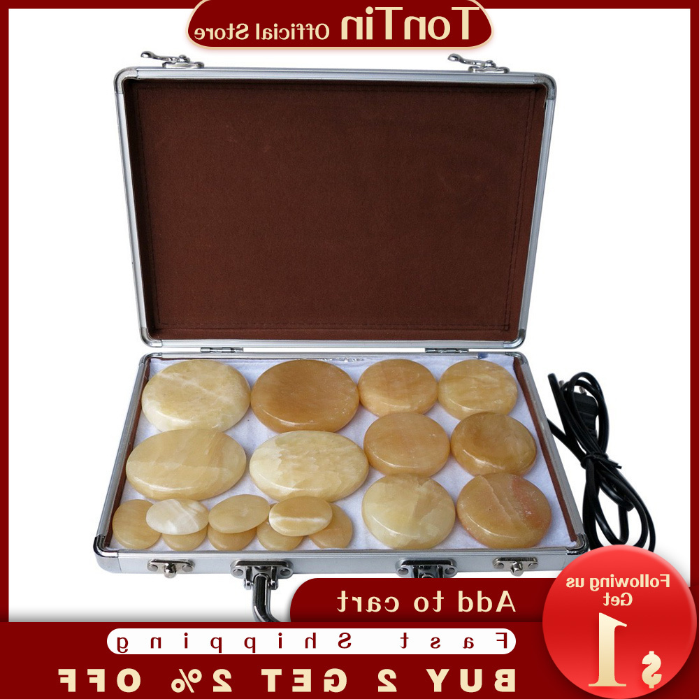 

New type! 18pcs/set Hot stone body massager yellow Jade Salon SPA with heater box Stone Massage