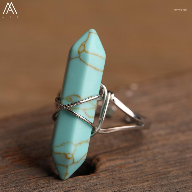 

Wedding Rings Silvery Copper Wrapped Double Point Natural Stones Open Jewelry Women Quartz Crystal Finger Ring Handmade Gift Dropship1