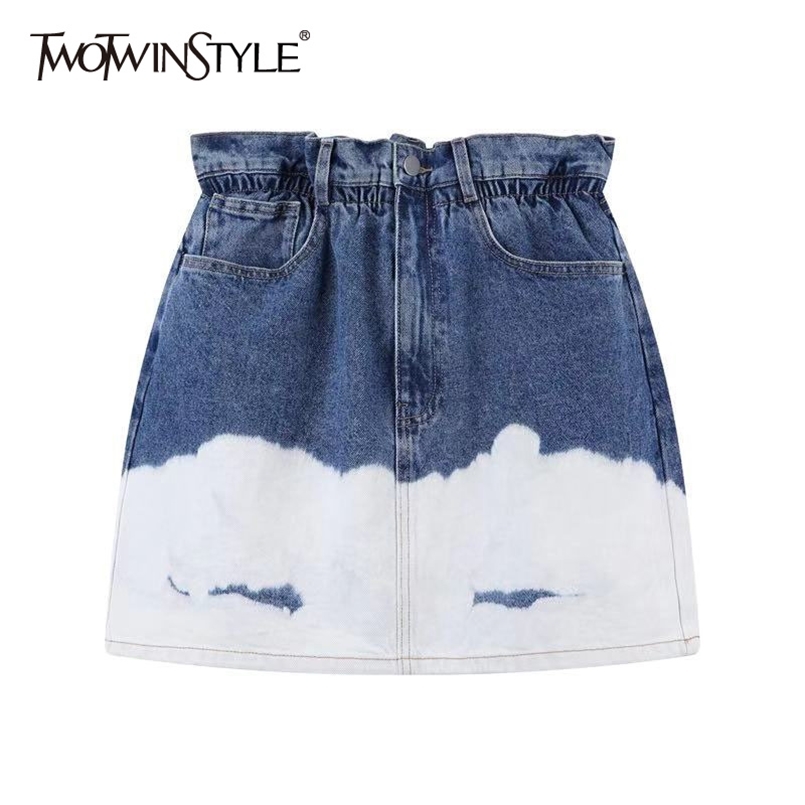 

Hit Color Denim Skirt For Women High Waist Casual Slim Blue A Line Mini Skirts Female Summer Fashion Clothing 210521