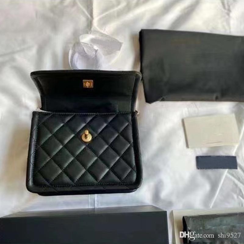 

Ladies shoulder bag classic brand luxury design gold chain black sheepskin flap