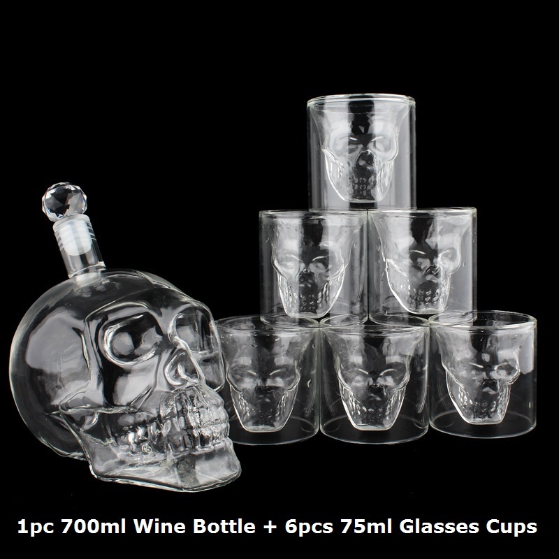

Crystal Skull Head S Cup Set 700ml Whiskey Wine Glass Bottle 75ml Glasses Cups Decanter Home Bar Vodka Drinking Mugs