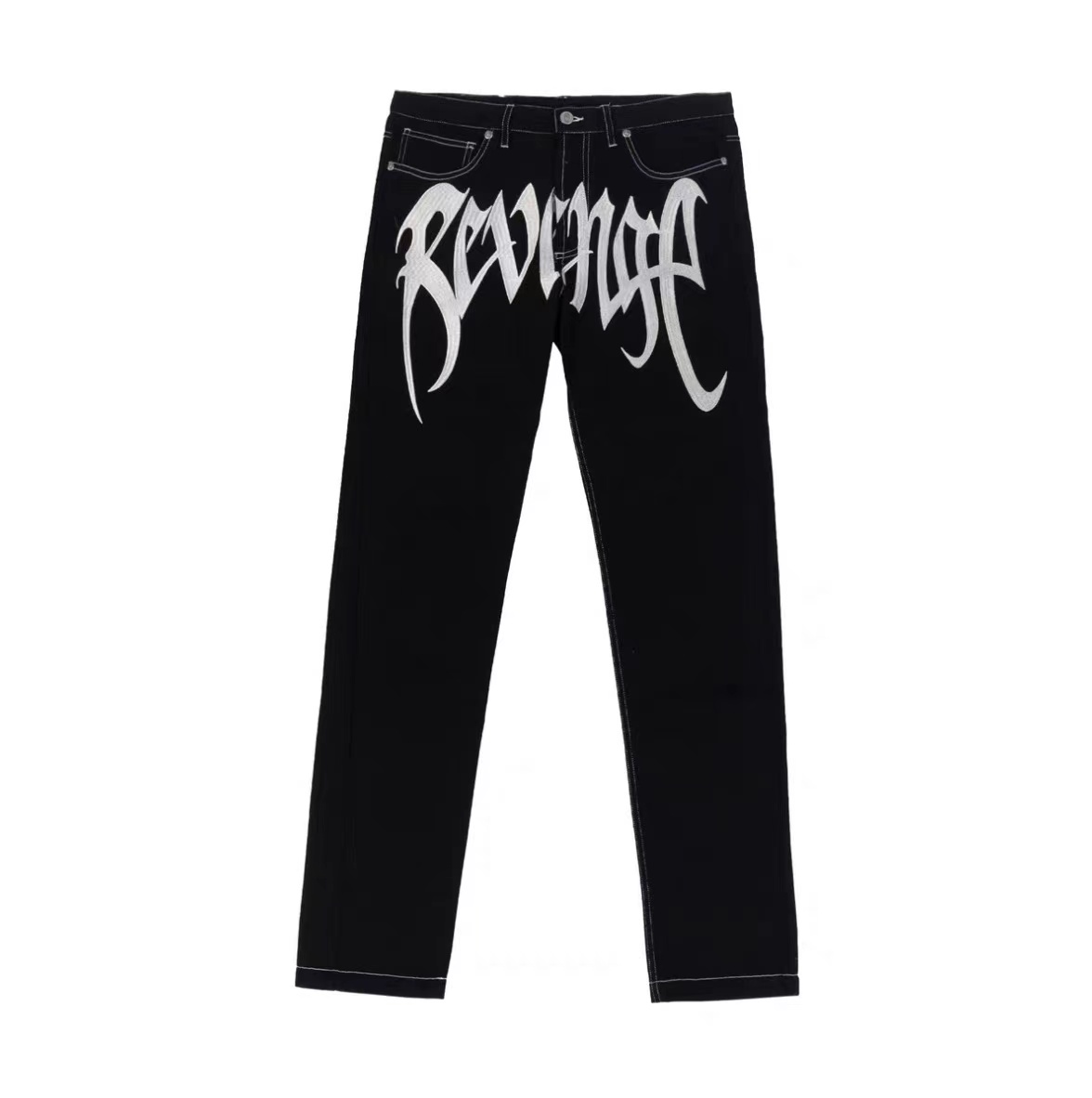 

Men's Jeans Mens Designer White Embroidered Black Straight Washed Denim Trousers High Street Fashion