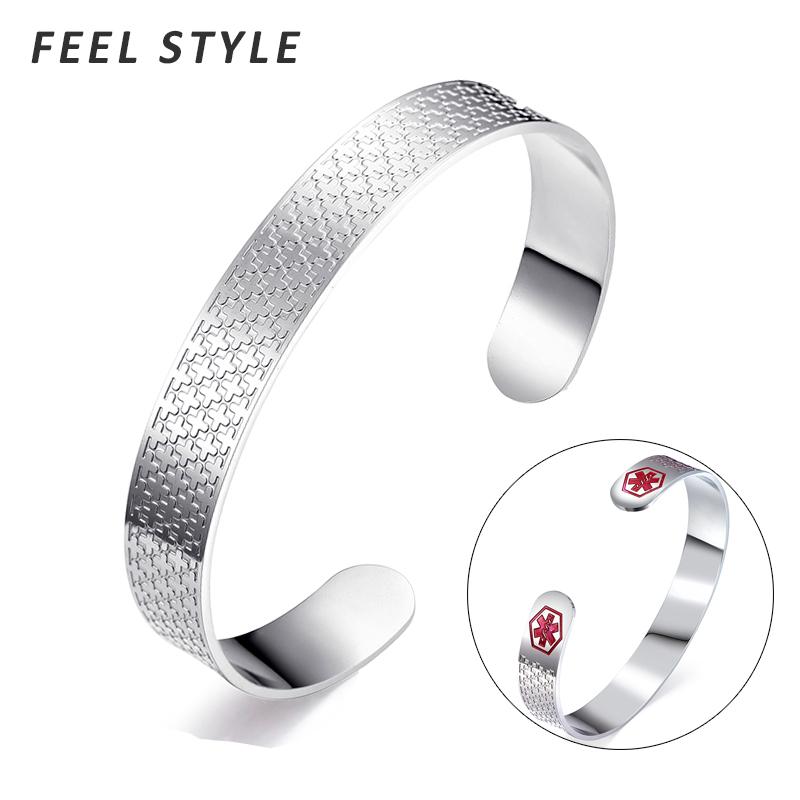 

Personality Cross Pattern Alert ID Bracelet Silver Black Color Stainless Steel For Men Bangle