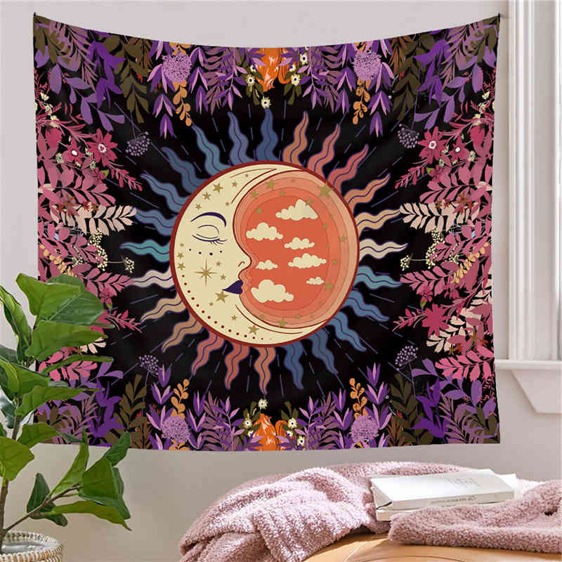 

Psychedelic Tapestry Sun Moon Flower Backlight Forest Mushroom Tapestry Wall Hanging Decoration wholesale