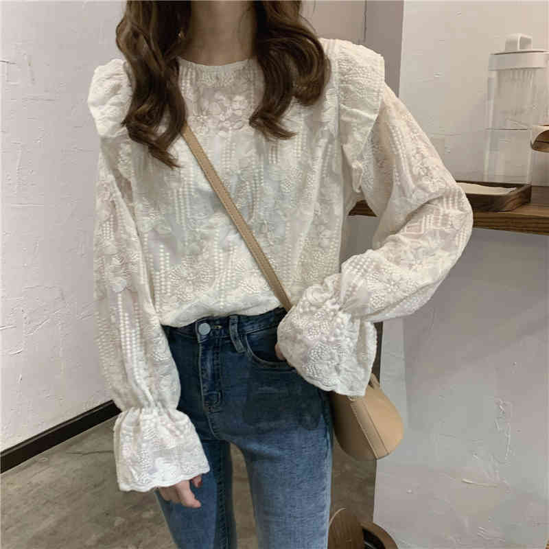 Spring Vintage Lace Shirt Female Oversize Tops Womens Long Sleeve Girls Blouse Fall Plus Size Women Blouses Femme Blusas 210417Z