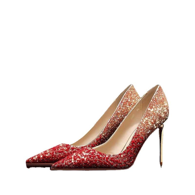 

Dress Shoes 2021 Fashion Wedding Women's Autumn Color Matching Soft Sole Stiletto High Heel Shallow Mouth Size Single, Red