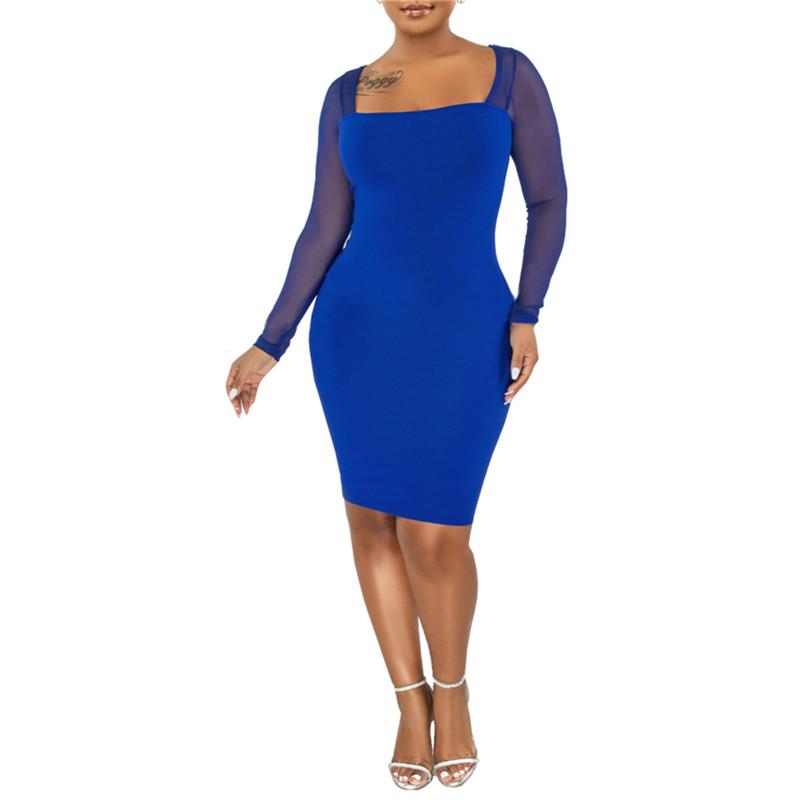 

Casual Dresses Musuos Elegant Party Bodycon Dress Women Mesh Patchwork Long Sleeve Square Collar Slim Mini Vestidos Simply Style Autumn Spri, Red