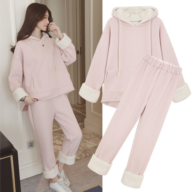 Women&#039;s Sleepwear Hoodie Sport two piece set women Plush Causal Warm Sexy Pajamas Winter Big Size Long Hoody Pants Set Clothes 51U-image-695488562