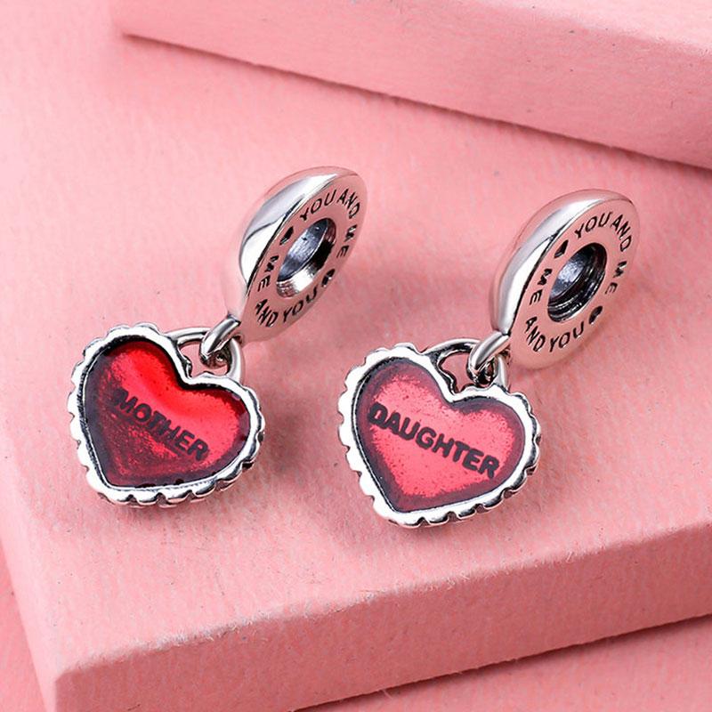 

Genuine Solid 925 Sterling Silver Piece of My Heart Mother & Daughter Dangle Bead with Red Enamel Fits European Pandora Charm Bracelet, Black