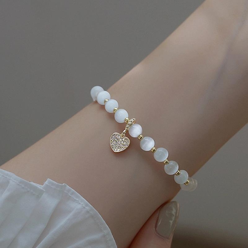 

Beaded, Strands Vintage Gentle White Opal Heart Pendant Hip Hop Jewelry Friendship Bracelets Pulseras Mujer For Women
