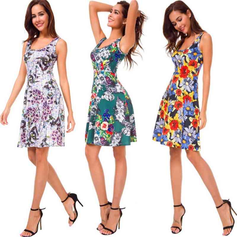 

print vest spring summer beach style suspender dress, Black;gray