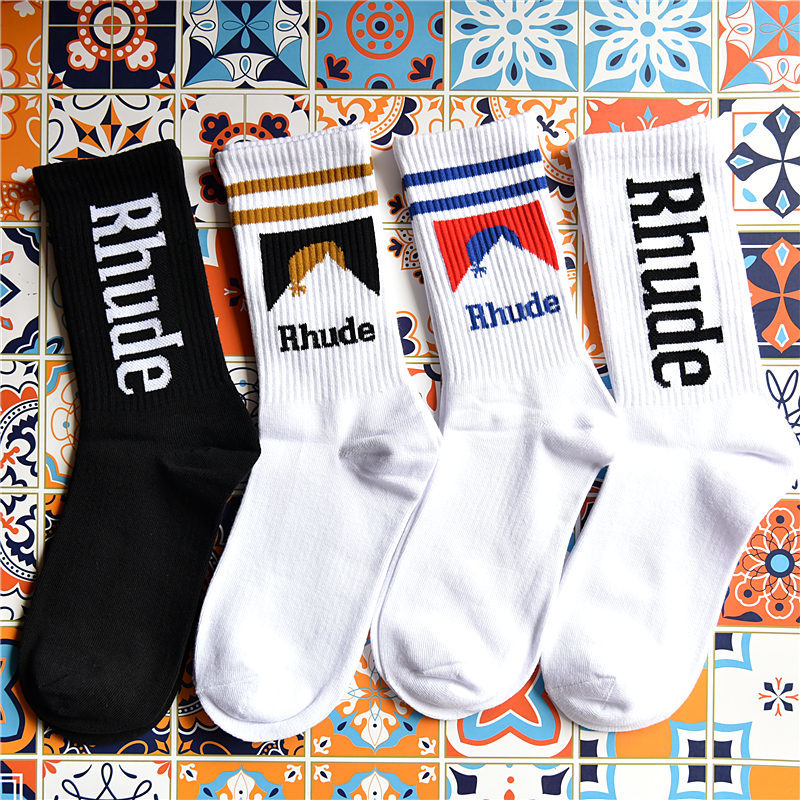 

socks Rhude red tide men's stockings in fashion versatile socks women's street hip hop, Black