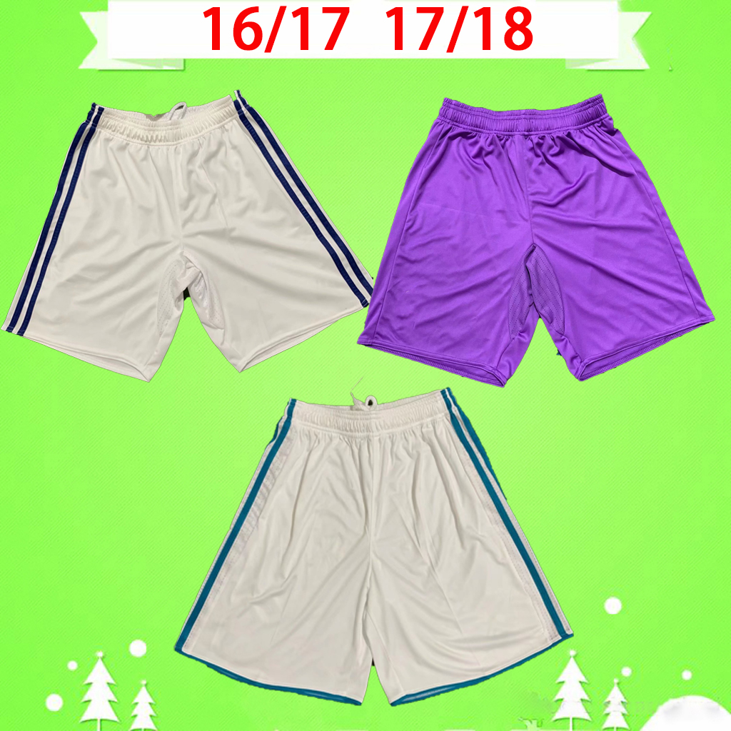 

2016 2017 2018 madrid soccer shorts Retro REAL BENZEMA football pants 16 17 18 Vintage SERGIO RAMOS Adult mens BALE white purple S-2XL, Retro shorts 17/18