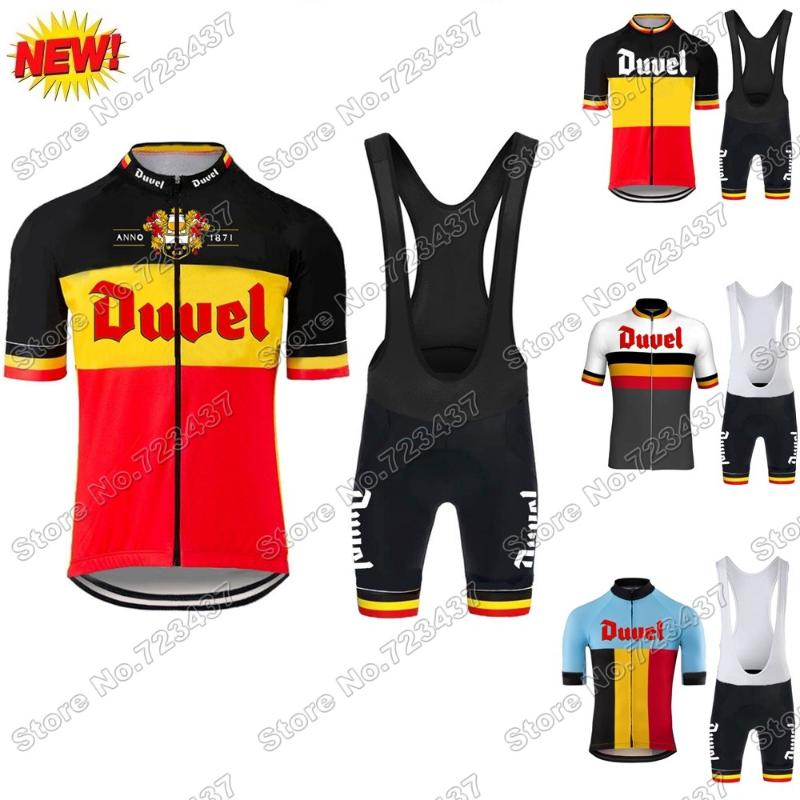 

Duvel Cycling Jersey Set Retro Beer Clothing Belgium Road Bike Suit Bicycle Bib Shorts MTB Fietskleding Racing Sets, Black;blue