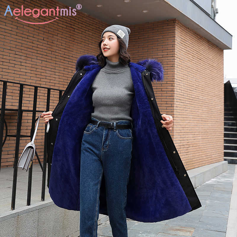 

Aelegantmis Winter Hooded Long Down Jacket Women Warm Thick Fur Coat Parkas Female Snow Outwear Cotton Padded Jackets 210607, Red