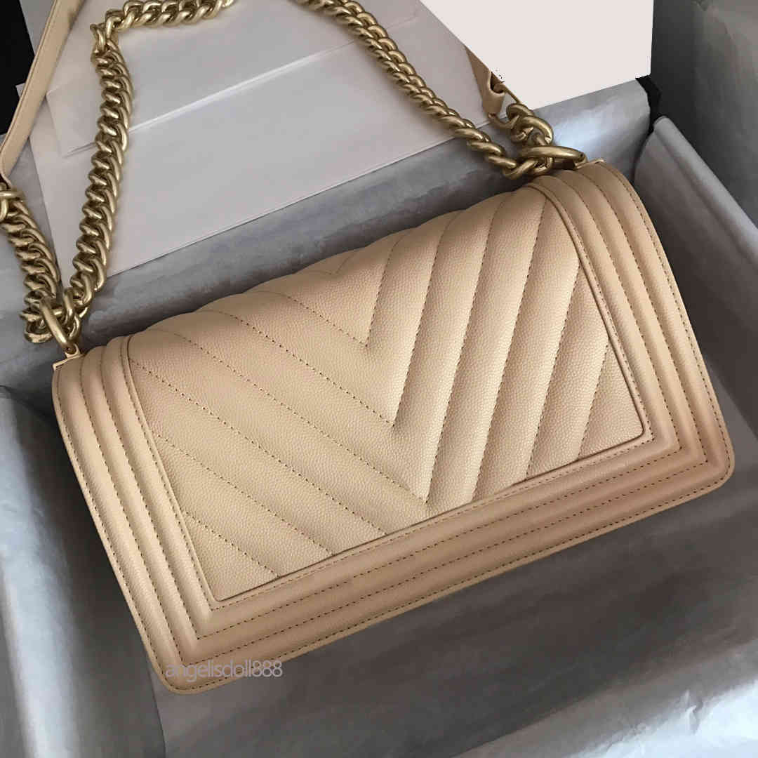 

Ladies purse handbags crossbody shoulder bags medium 25cm calfskin caviar classic quilted flap chain boy bag with date code black box