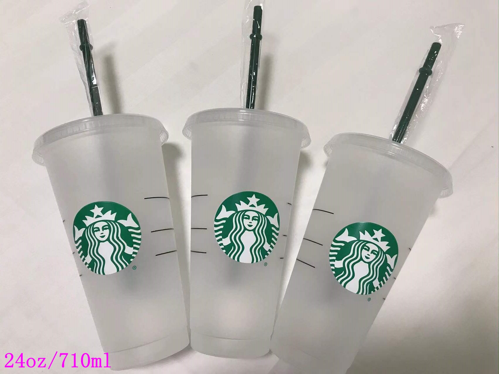

Starbucks Mugs 24oz/710ml Plastic Tumbler Reusable Black Drinking Flat Bottom Cups Pillar Shape Lid Straw More Than 30pcs Free DHL, Cup + straw + lid