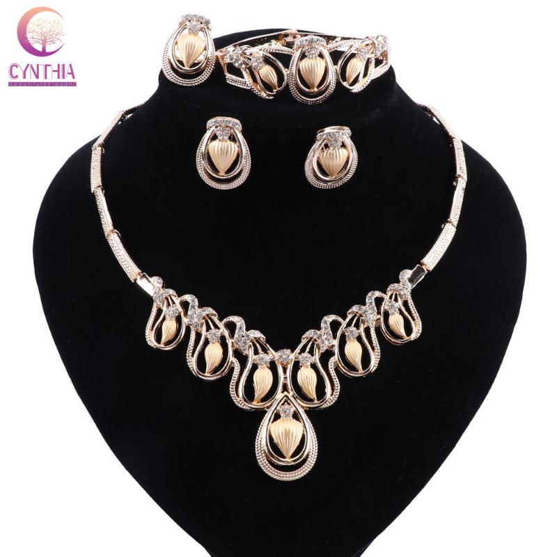

Earrings & Necklace CYNTHIA Nigerian African Costume Jewelry Sets Gold-Color Crystal Chunky Bracelet Ring Set For Women Wedding, Silver