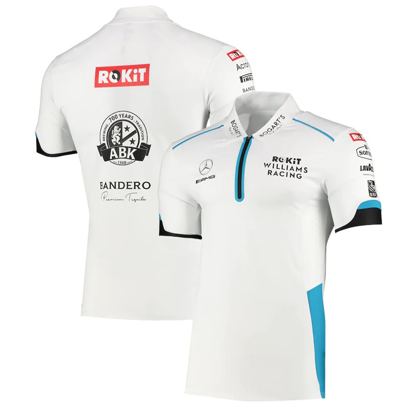 

Benz F1 Racing Suit Short Sleeve T-shirt White Polo Shirt Williams Auto Work Clothes, White;black