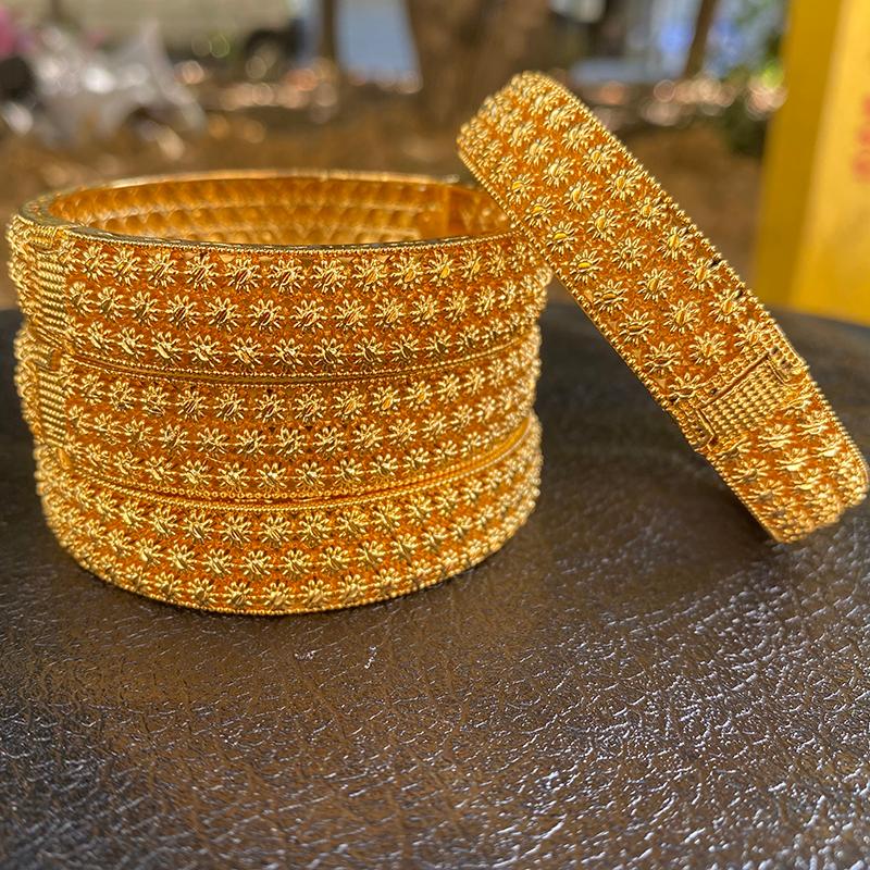 

Bangle 4pcs Dubai Bangles For Women Gold Color Islam Middle East 24k Ethiopian Bracelets Wedding Jewelry African Gifts