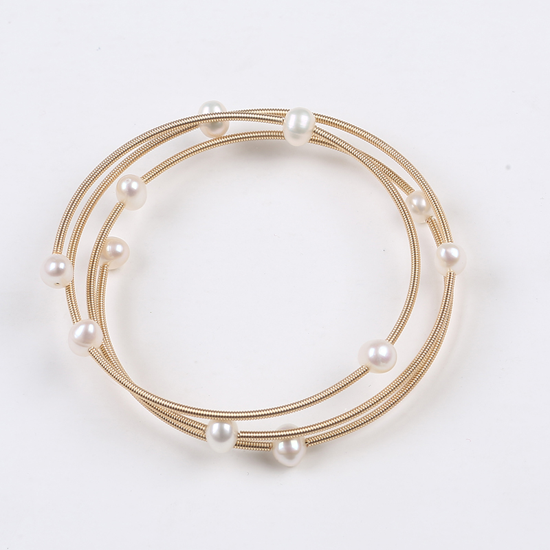 

Three Rows Winding Real Natural Freshwater Pearl Beads Bangle Ringent Gold Color Accessories Daily Bracelet for Female gift Anniversary Cost, Black