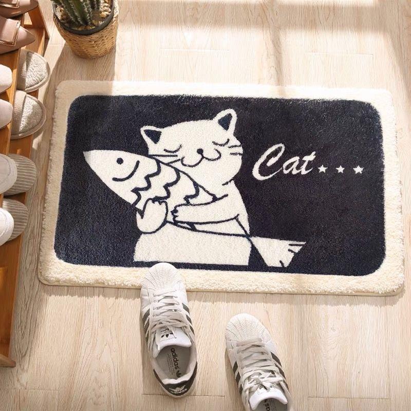 

Carpets Shower Mat Bath Cute Cartoon Picture Design Rug NonSlip Durable Wool Absorbent Semi-Circle Door Carpet