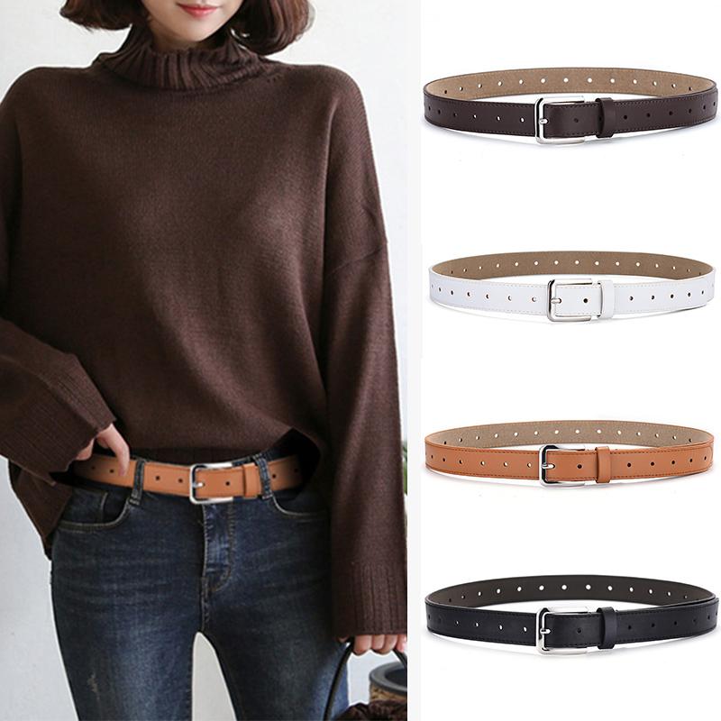 

Belts Fashion Women Square Button Leather Belt For Jeans Ladies Alloy Pin Buckle Waist Female Wild Retro Waistband, White