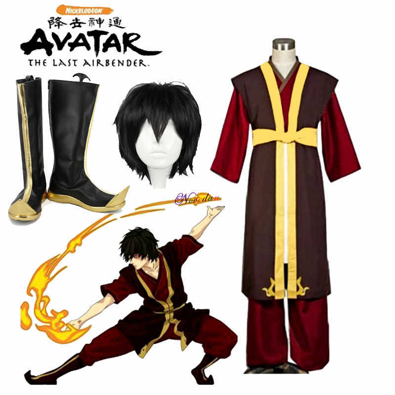 

Avatar The Last Airbender Zuko Cosplay Costume King's Prince Uniform Anime Aang Zuko Cosplay Shoes Wig For Halloween Party Q0821, Avatar zuko 3