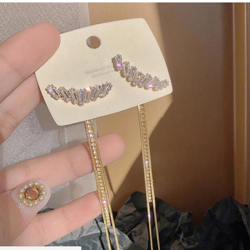 

Dangle & Chandelier 2021 Korean Trendy Light Luxury Zircon Tassel Earrings Long Fishtail For Women Back Hanging Net Red Earring